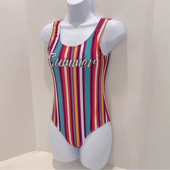 Everyday California Summer Striped One Piece Swimsuit Juniors Size 14 - Picture 4 of 14